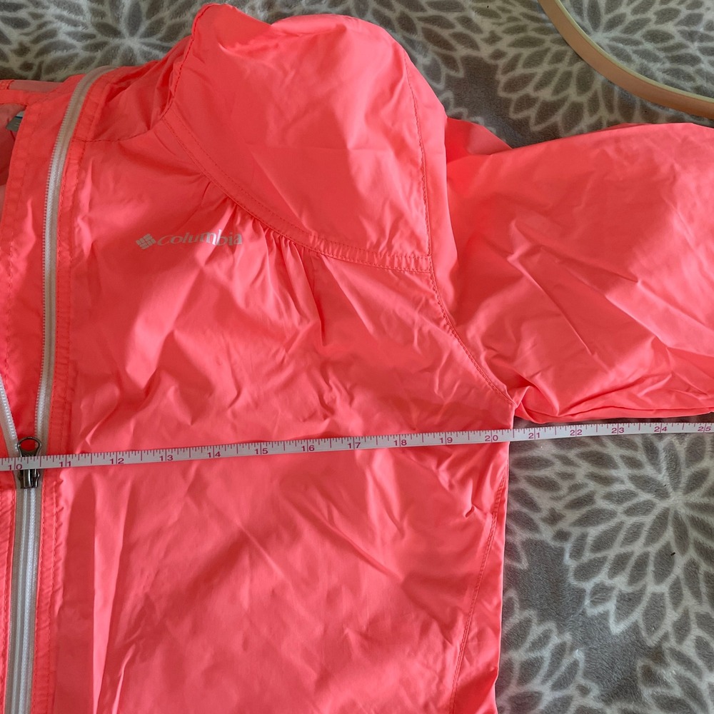 Columbia Hooded Lightweight Rain Jacket size XL Neon Pink Windbreaker Shell Y2K - Picture 6 of 12
